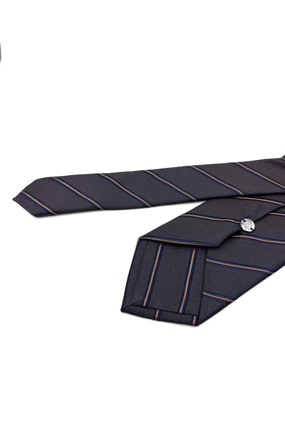 Kahverengi Çizgi Desen Mendilli Klasik Kravat KK12528
