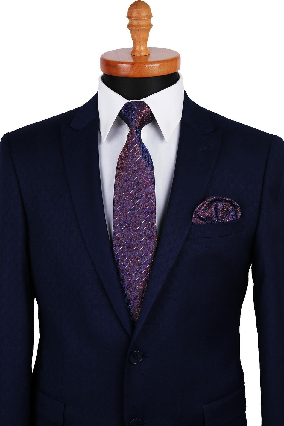 Kahverengi Çizgi Desen Mendilli Klasik Kravat KK9695