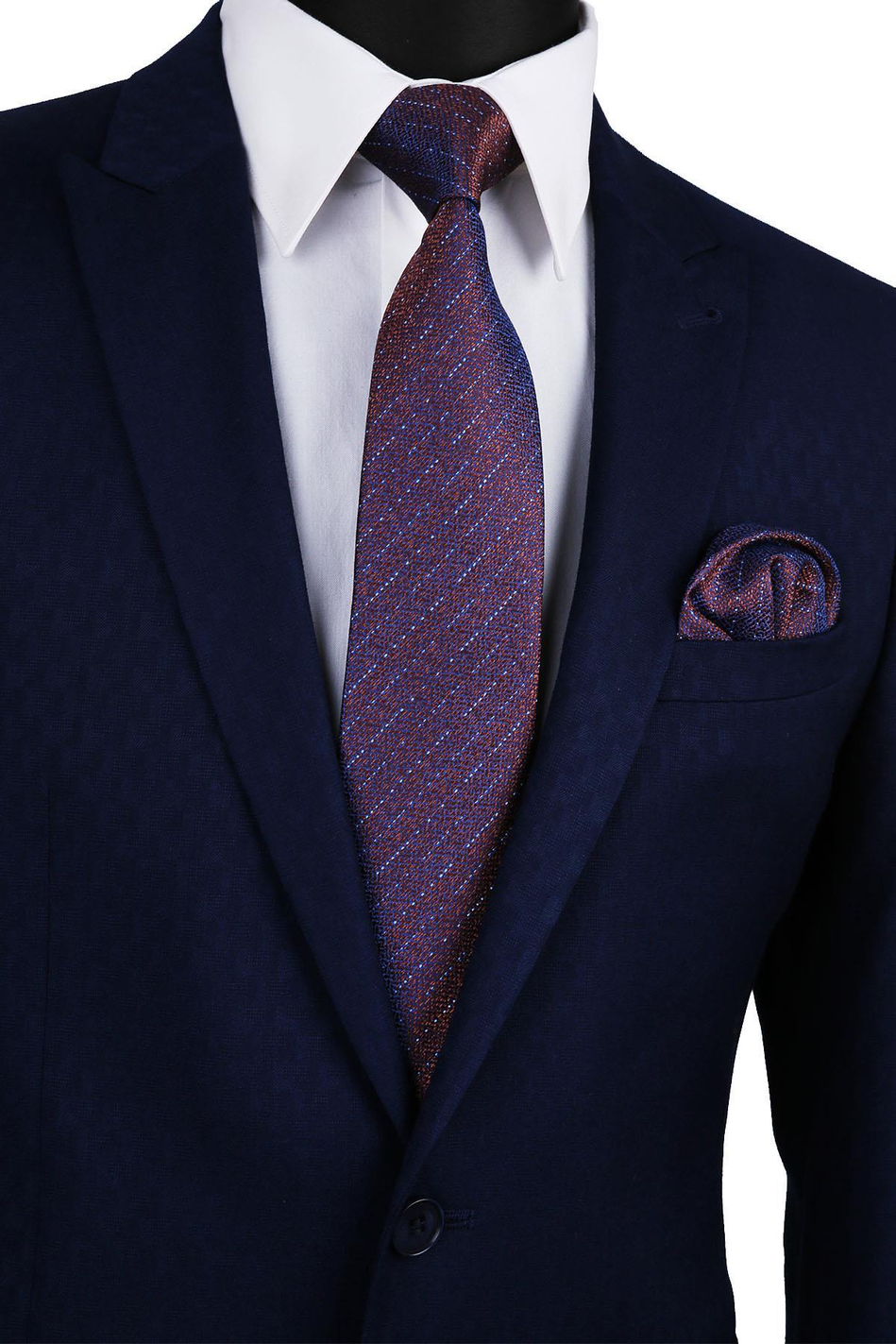 Kahverengi Çizgi Desen Mendilli Klasik Kravat KK9695