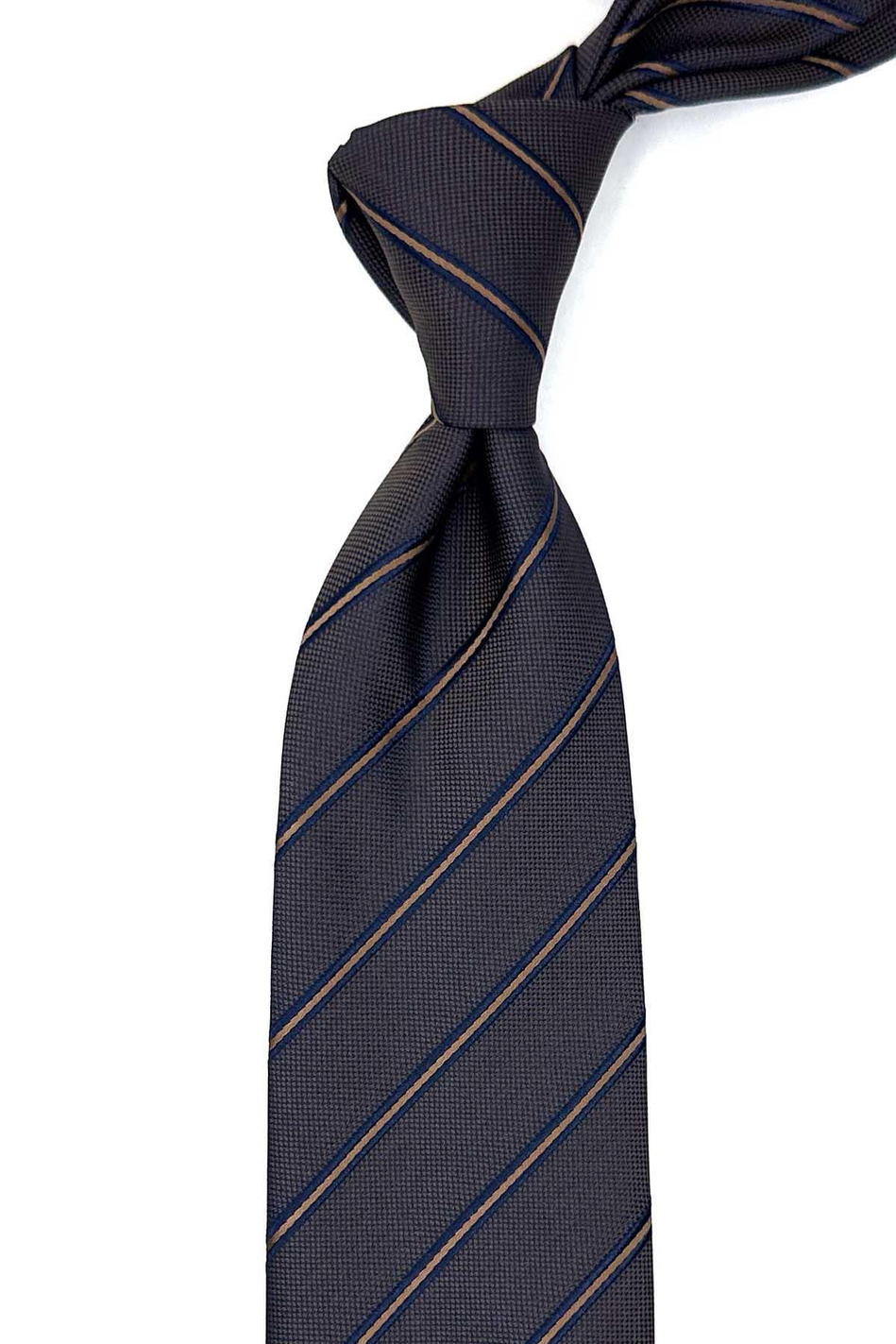 Kahverengi Çizgi Desen Mendilli Klasik Kravat KK12528