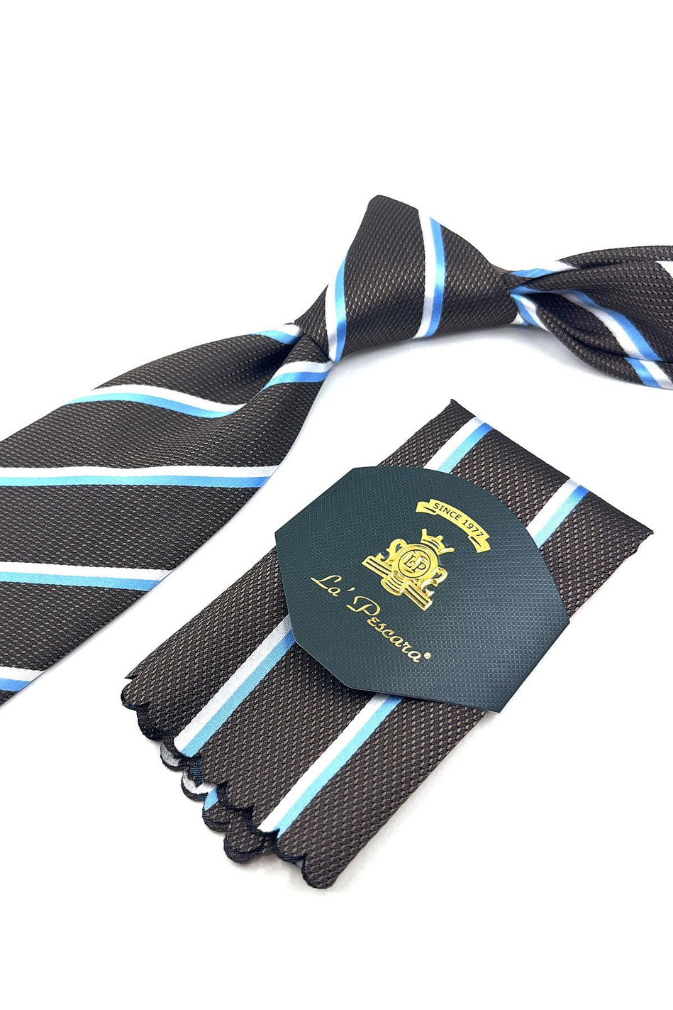 Kahverengi Çizgi Desen Mendilli Klasik Kravat KK11831