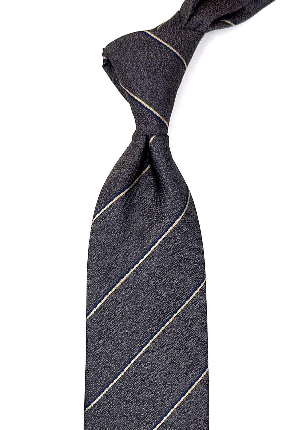 Kahverengi Çizgi Desen Mendilli Klasik Kravat KK12632