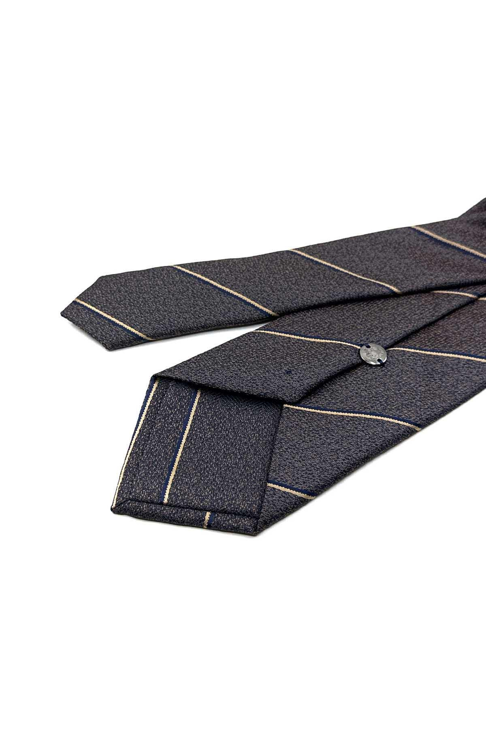 Kahverengi Çizgi Desen Mendilli Klasik Kravat KK12632