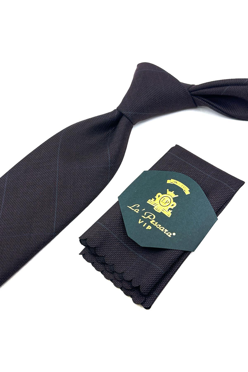 Kahverengi Ekose Desen Mendilli Klasik Yün Kravat KK12127