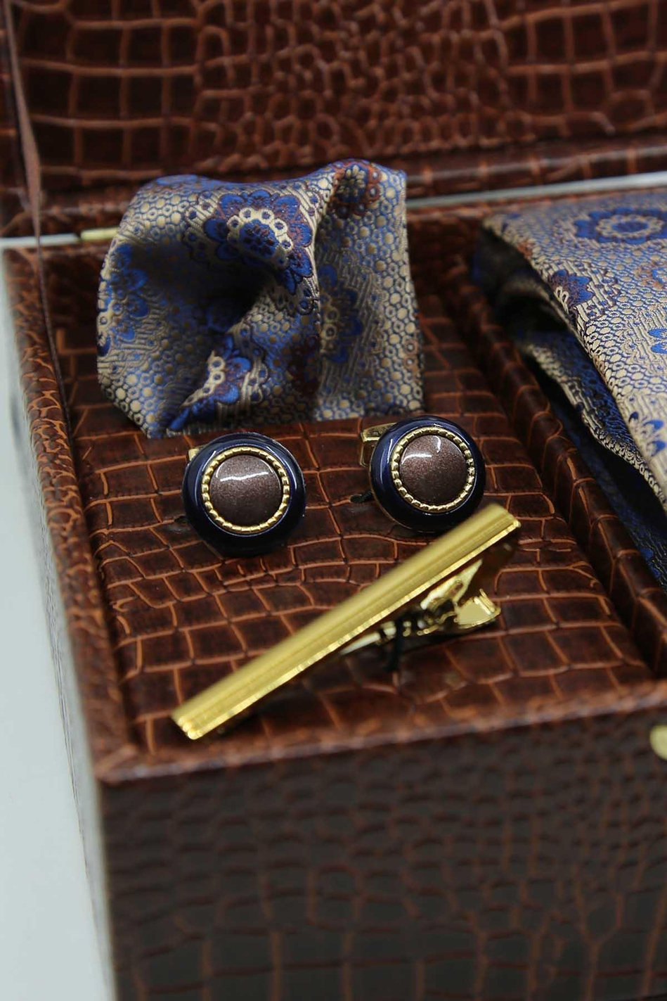 Kahverengi Erkek Hediye Kutusu - Kravat Kol Düğmesi Kravat İğnesi KMK125