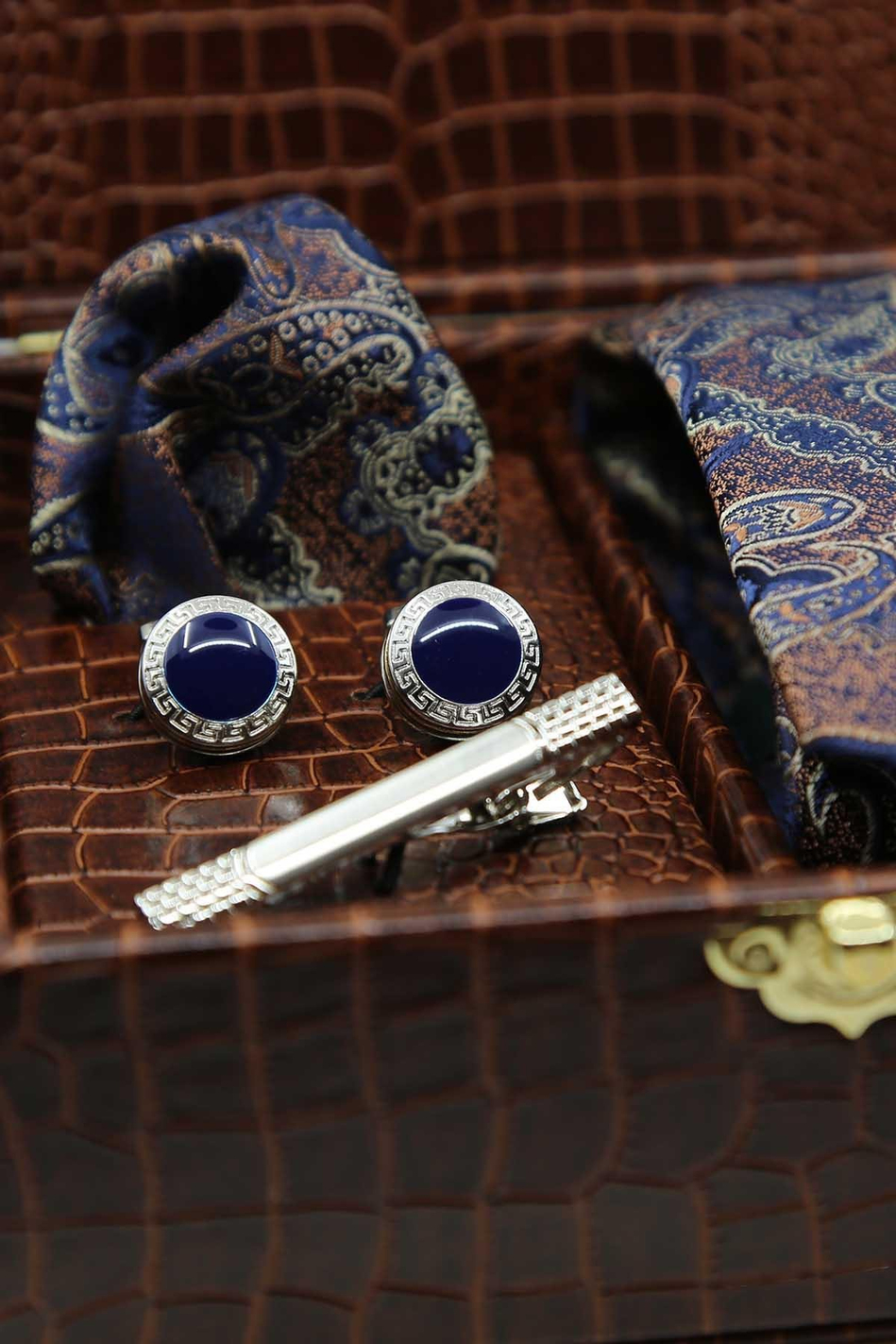 Kahverengi Erkek Hediye Kutusu - Mendilli Kravat Kol Düğmesi Kravat İğnesi KMK87