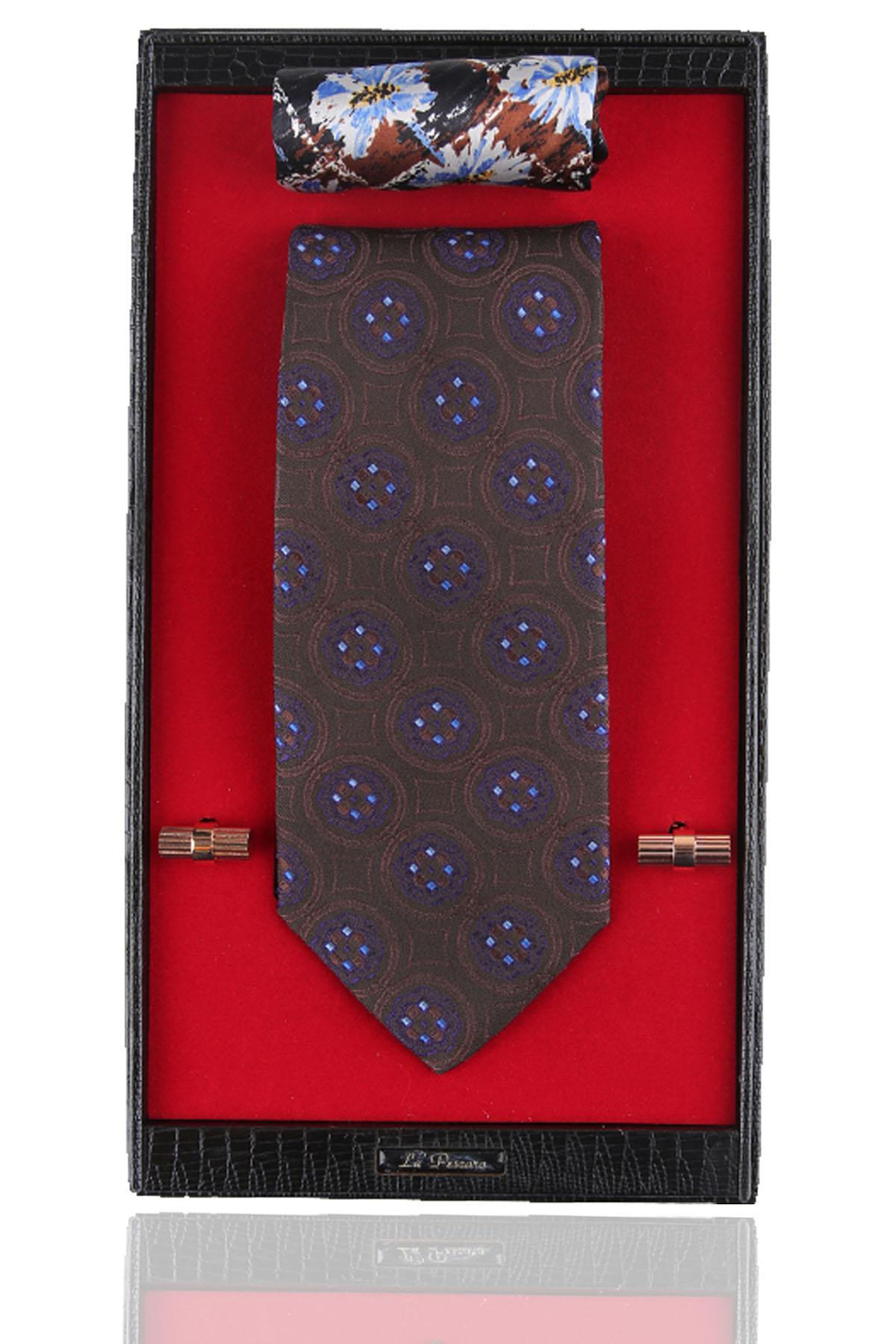 Kahverengi İtalyan İpek Kravat Mendil Kol Düğmesi Sevgililer Günü Hediyesi SKS70