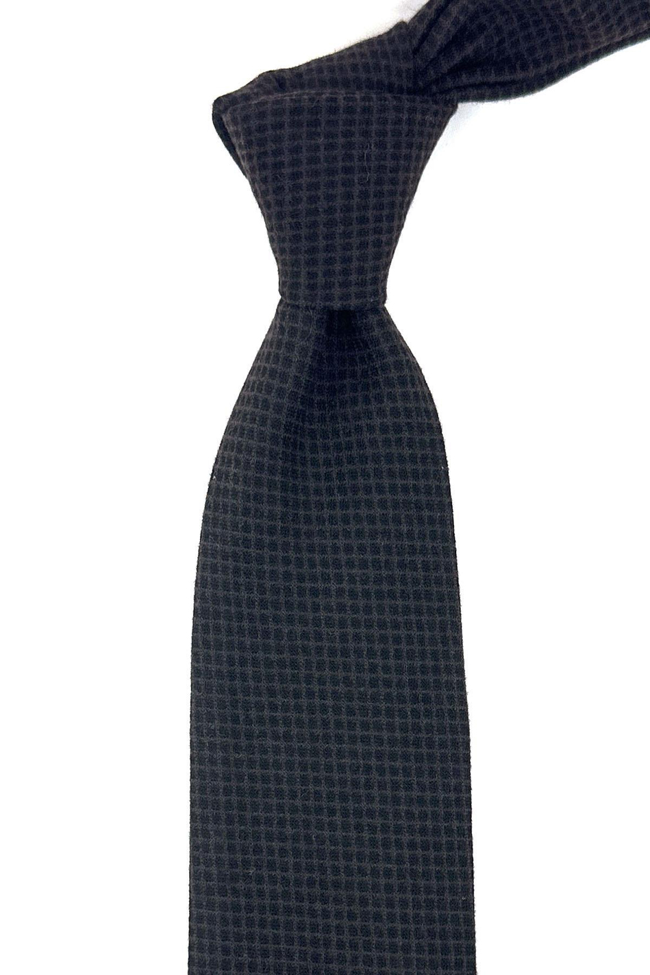 Kahverengi Kare Desen Mendilli Klasik Yün Kravat KK12121