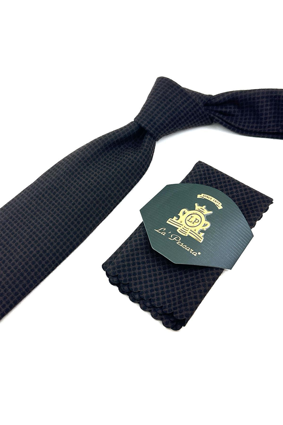 Kahverengi Kare Desen Mendilli Klasik Yün Kravat KK12121