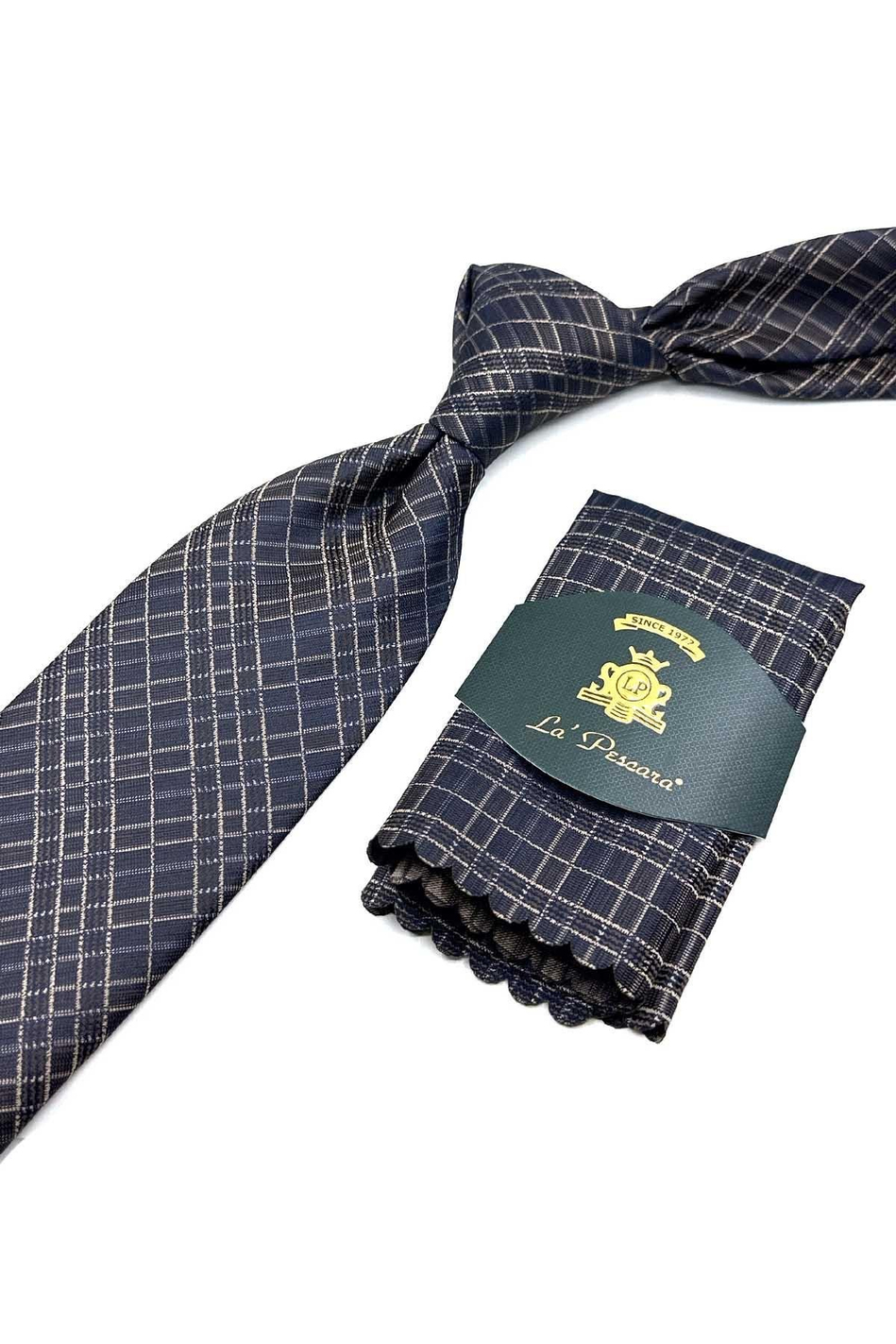 Kahverengi Kare Desen Mendilli Klasik Kravat KK12591