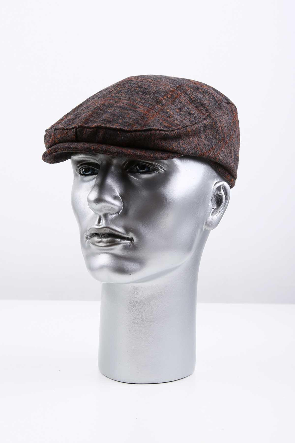 Kahverengi Kareli Yün Erkek Kasket Şapka KST74