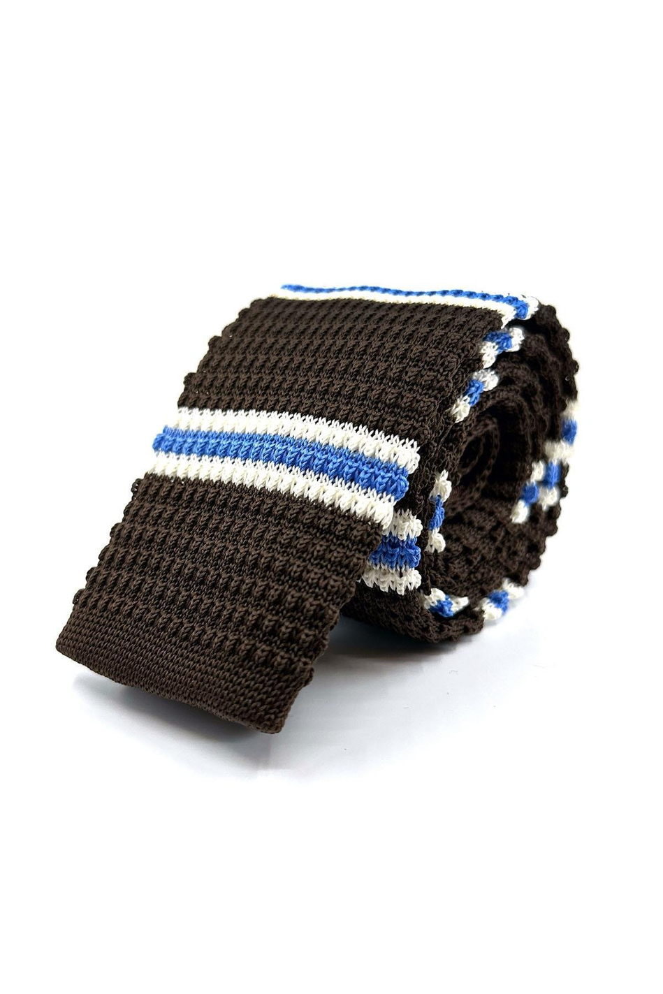 Kahverengi - Mavi Çizgili Örgü Kravat ÖR8372