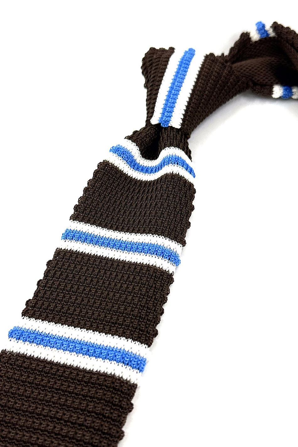 Kahverengi - Mavi Çizgili Örgü Kravat ÖR8372