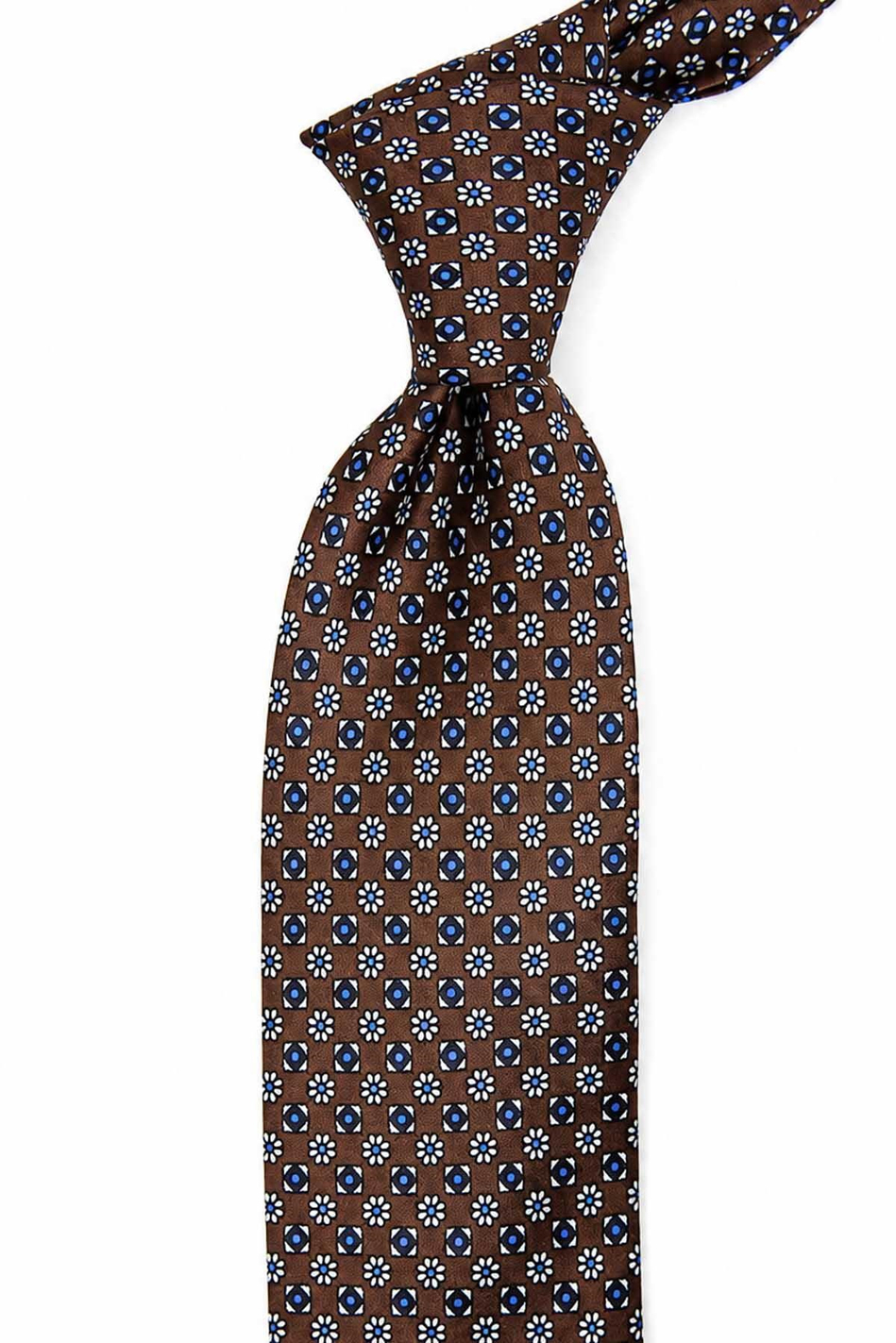 Kahverengi Motif Desen İtalyan İpek Kravat İK2577