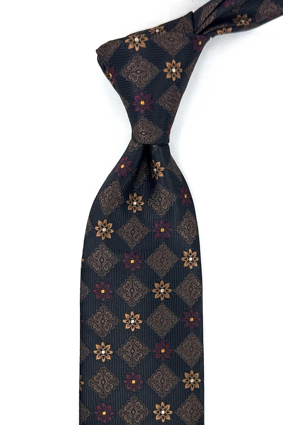 Kahverengi Motif Desen Mendilli Klasik Kravat KK13942