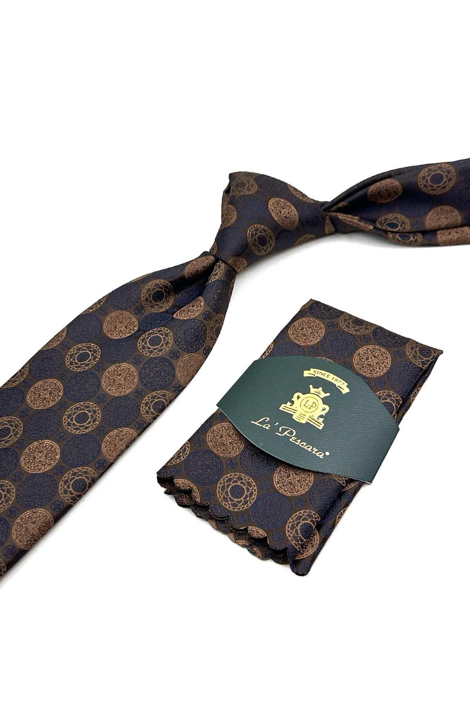 Kahverengi Motif Desen Mendilli Klasik Kravat KK12992