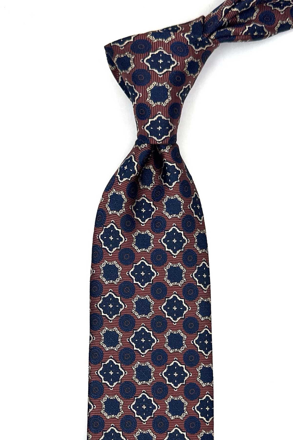 Kahverengi Motif Desen Mendilli Klasik Kravat KK12967