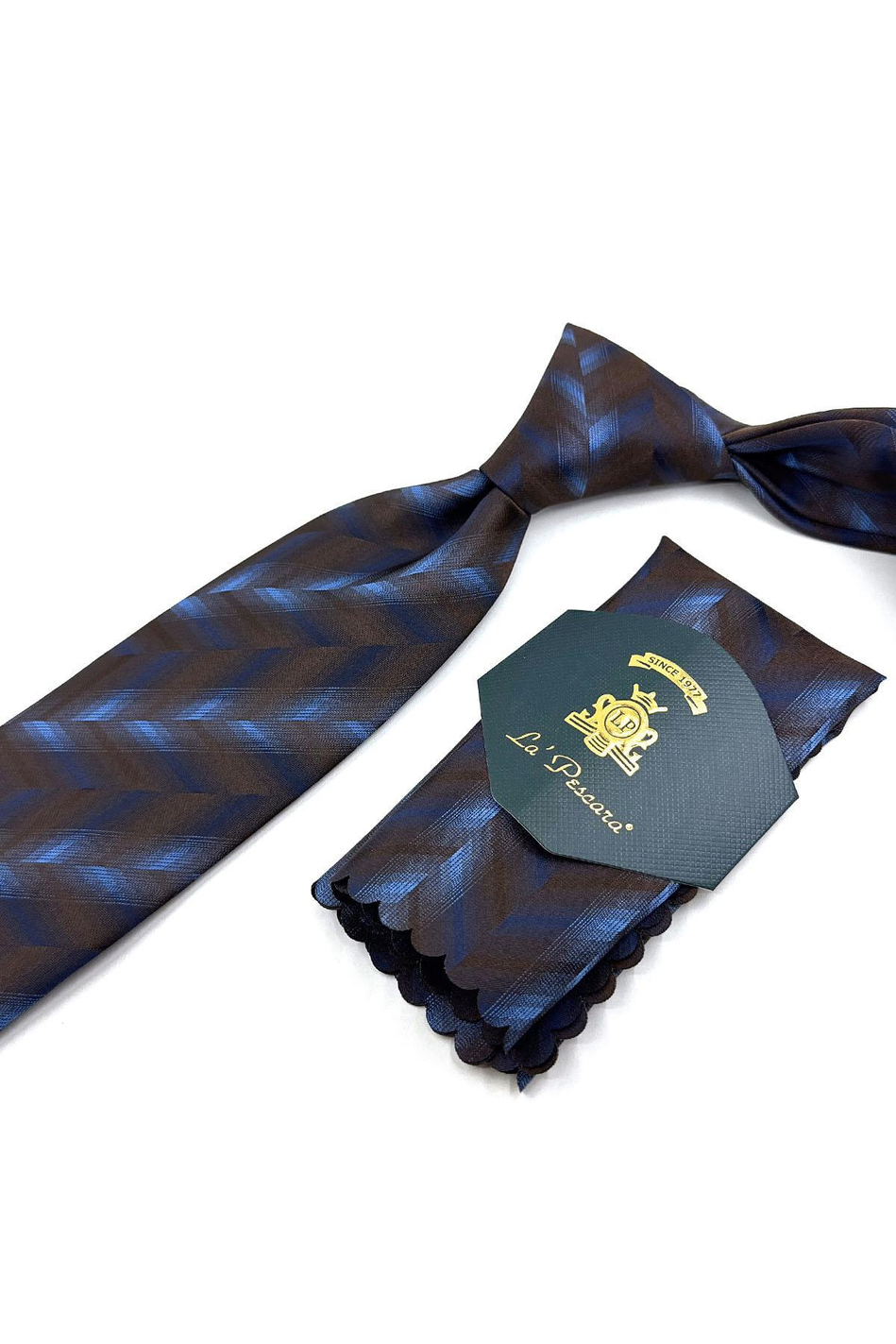 Kahverengi Motif Desen Mendilli Klasik Kravat KK11323