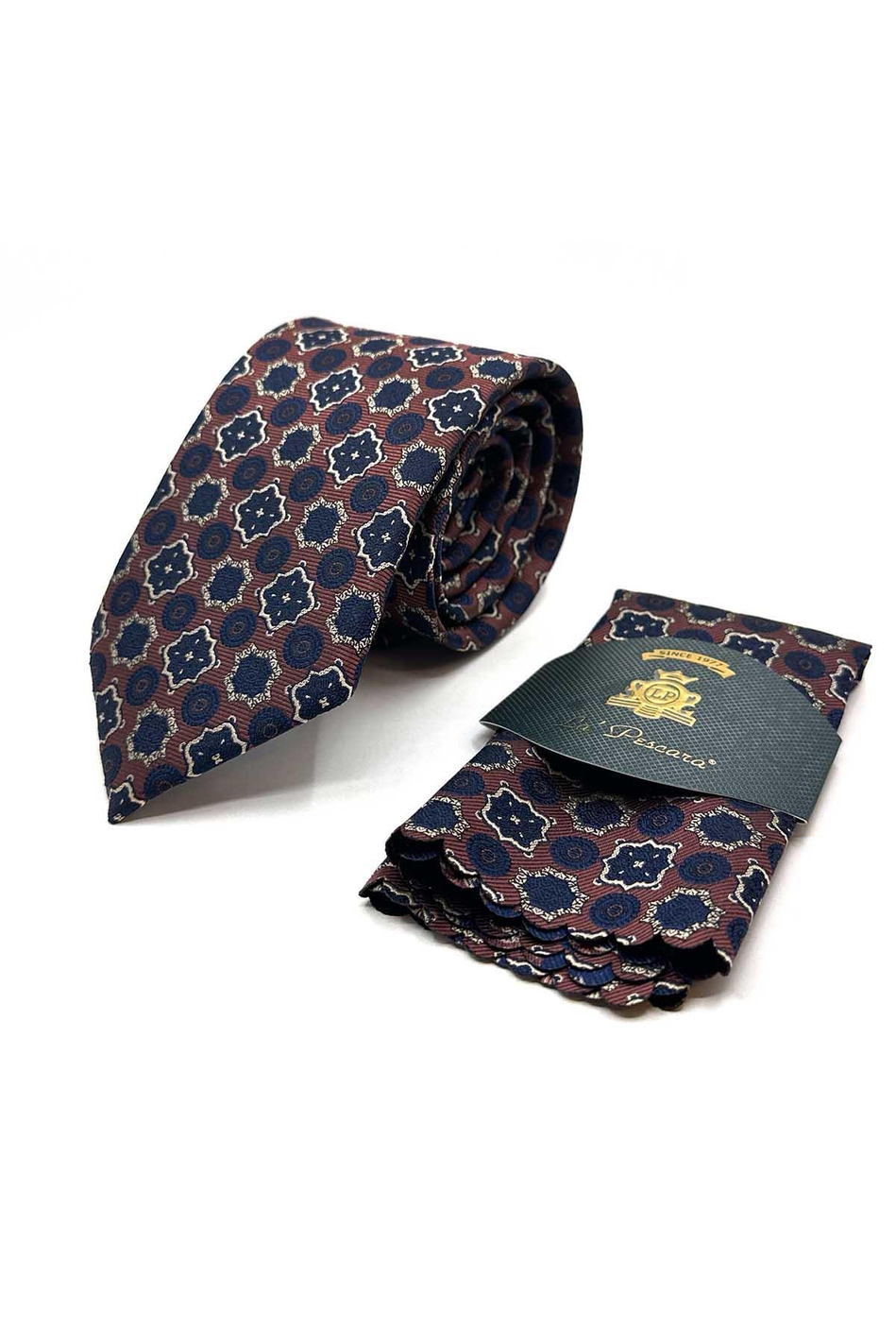 Kahverengi Motif Desen Mendilli Klasik Kravat KK12967