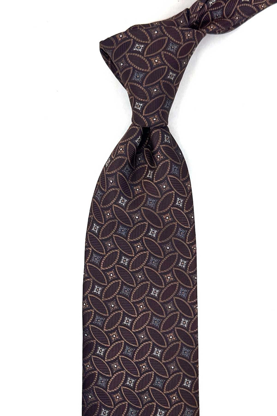 Kahverengi Motif Desen Mendilli Klasik Kravat KK13982
