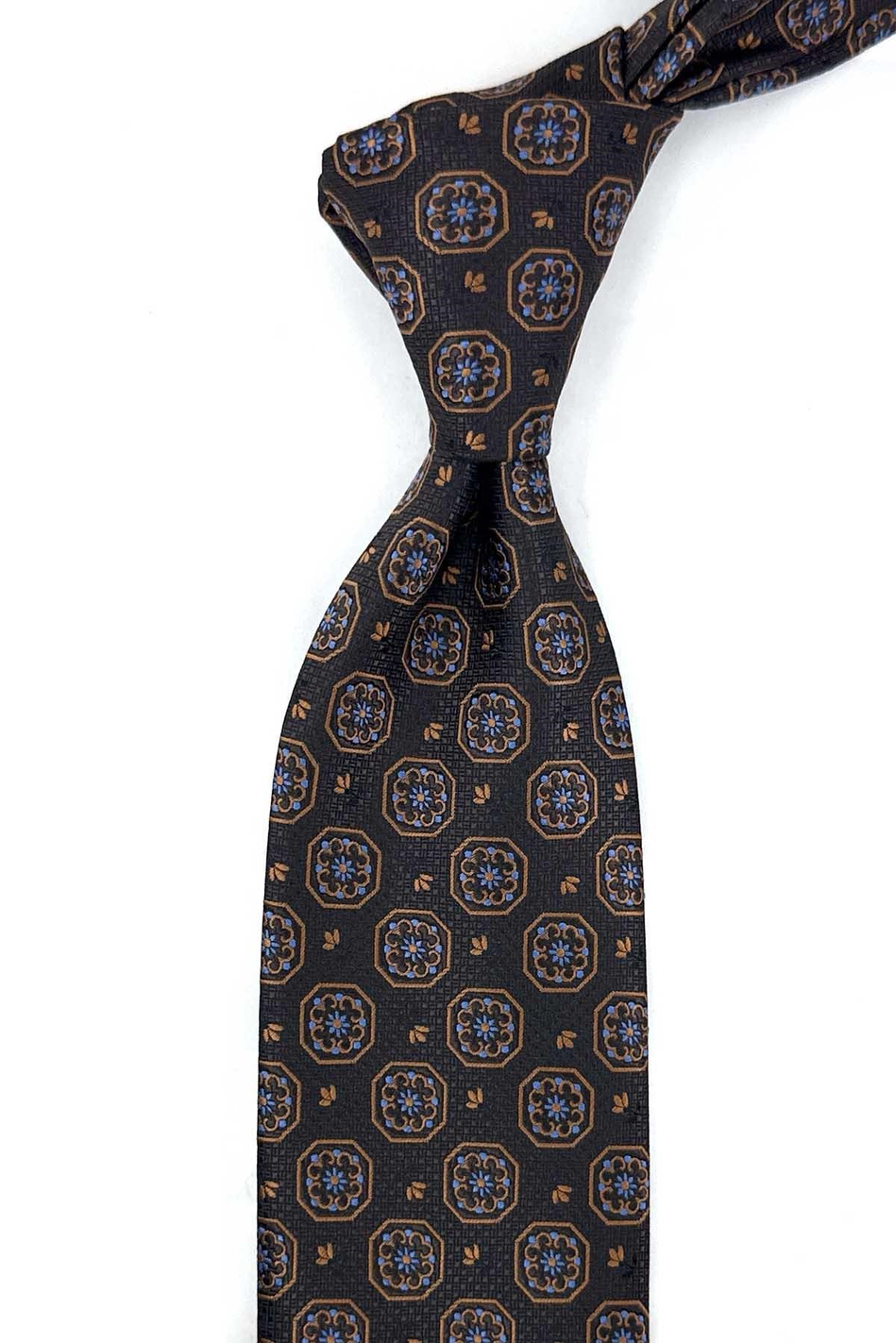 Kahverengi Motif Desen Mendilli Klasik Kravat KK13950