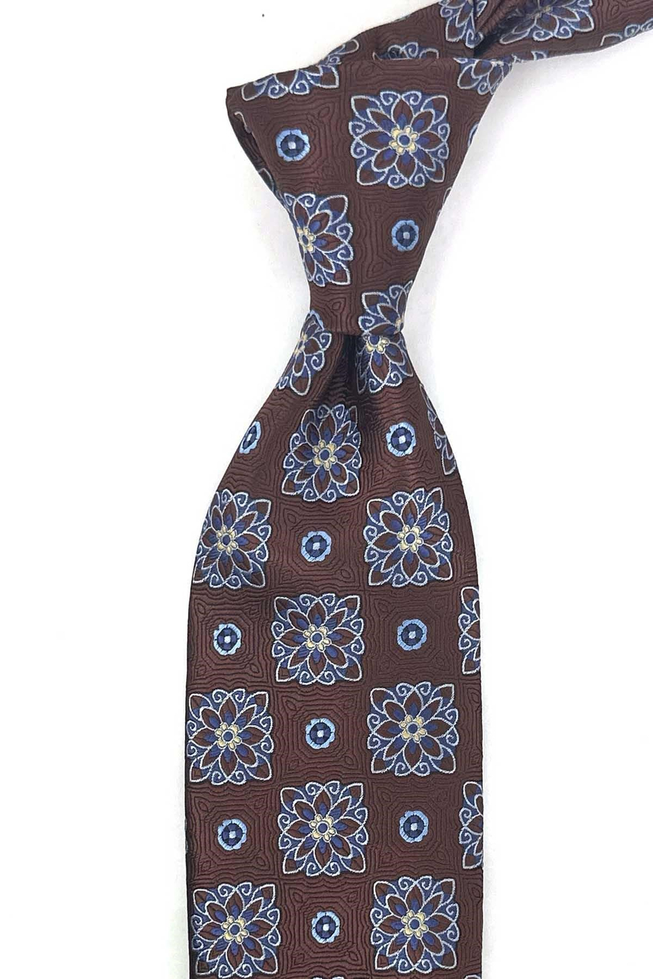 Kahverengi Motif Desen Mendilli Klasik Kravat KK13735