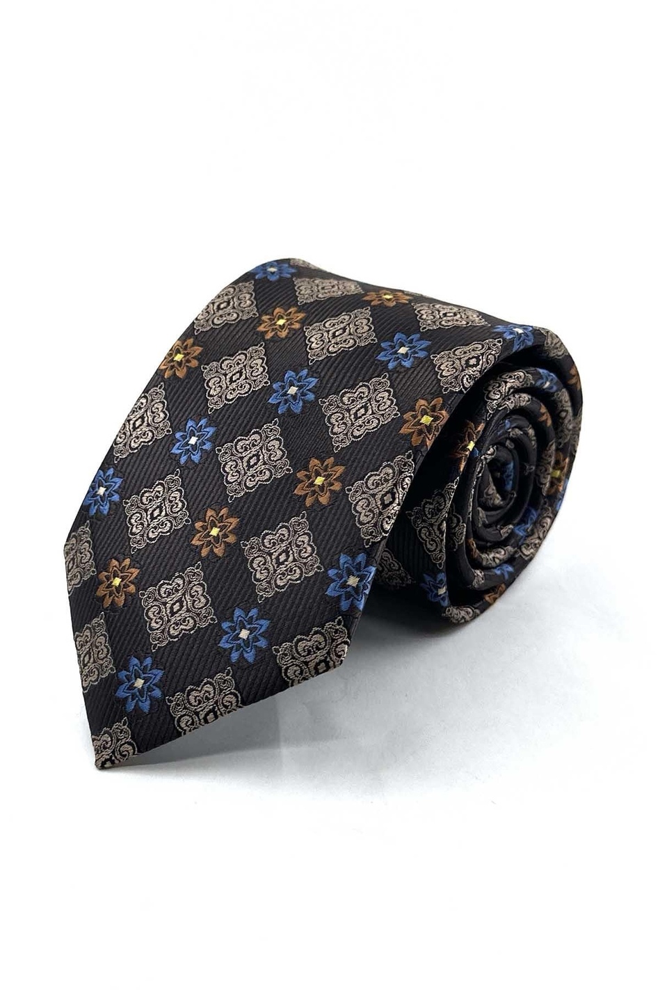 Kahverengi Motif Desen Mendilli Klasik Kravat KK13940