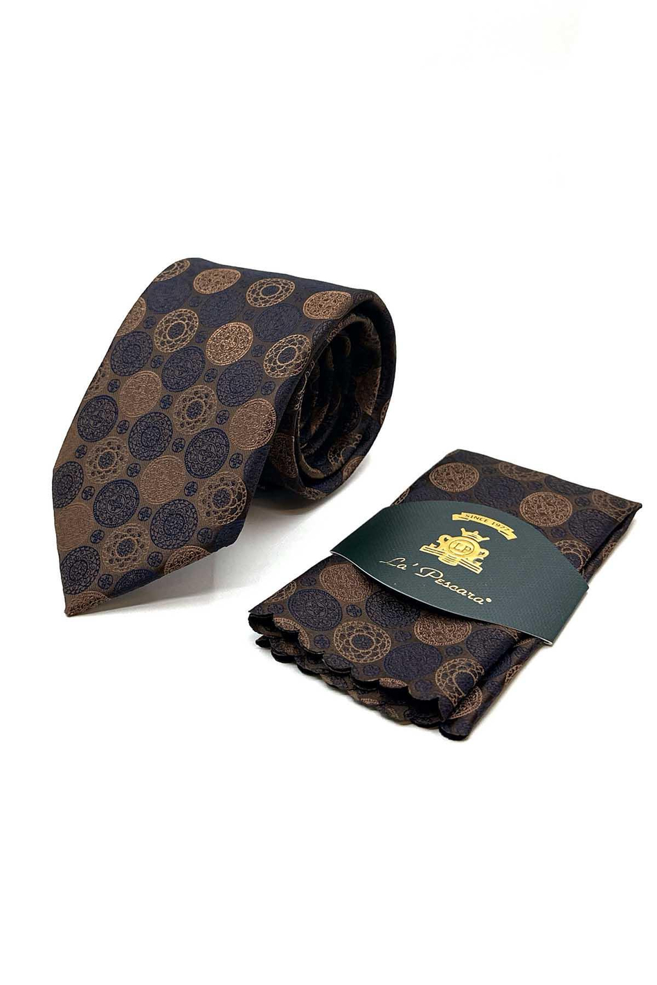 Kahverengi Motif Desen Mendilli Klasik Kravat KK12992