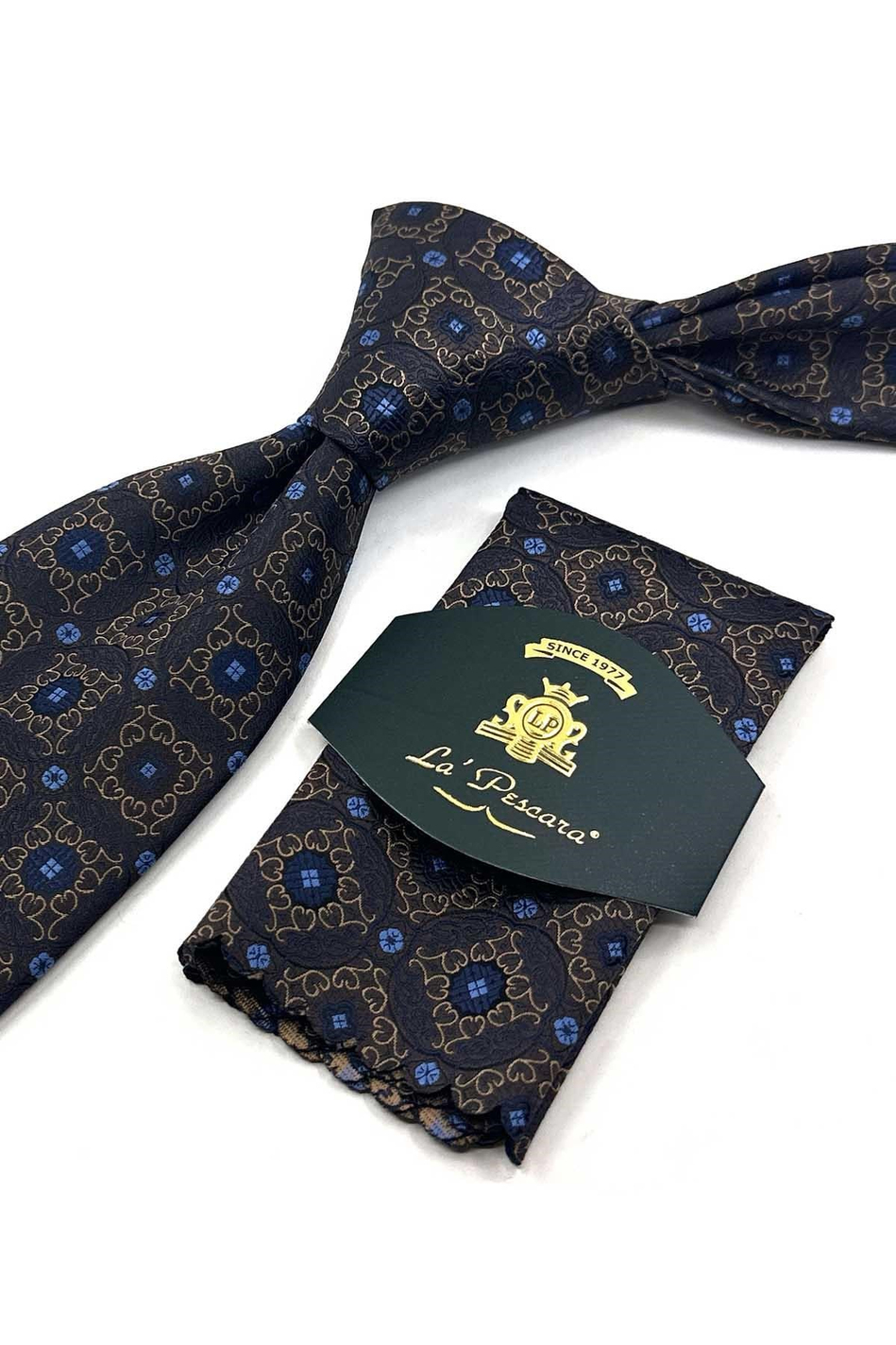 Kahverengi Motif Desen Mendilli Klasik Kravat KK13757