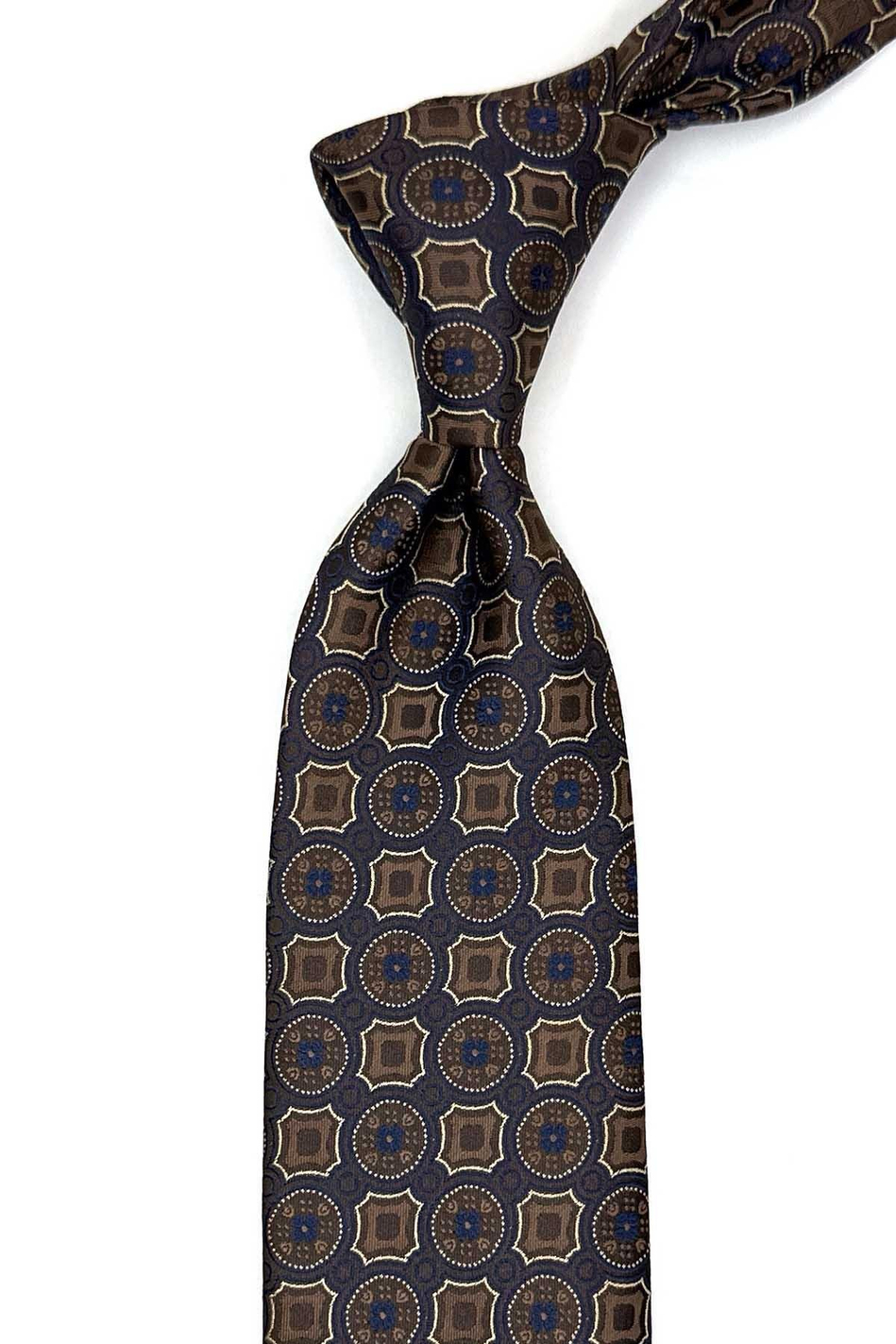 Kahverengi Motif Desen Mendilli Klasik Kravat KK12951