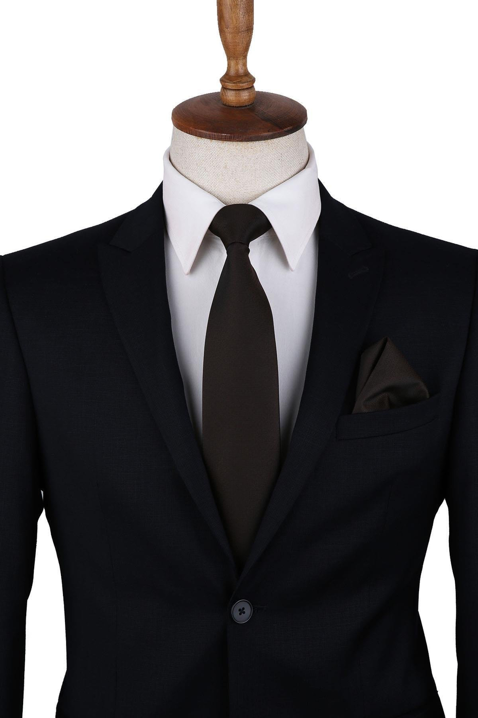 Kahverengi Nokta Desen Mendilli Klasik Kravat KK10249