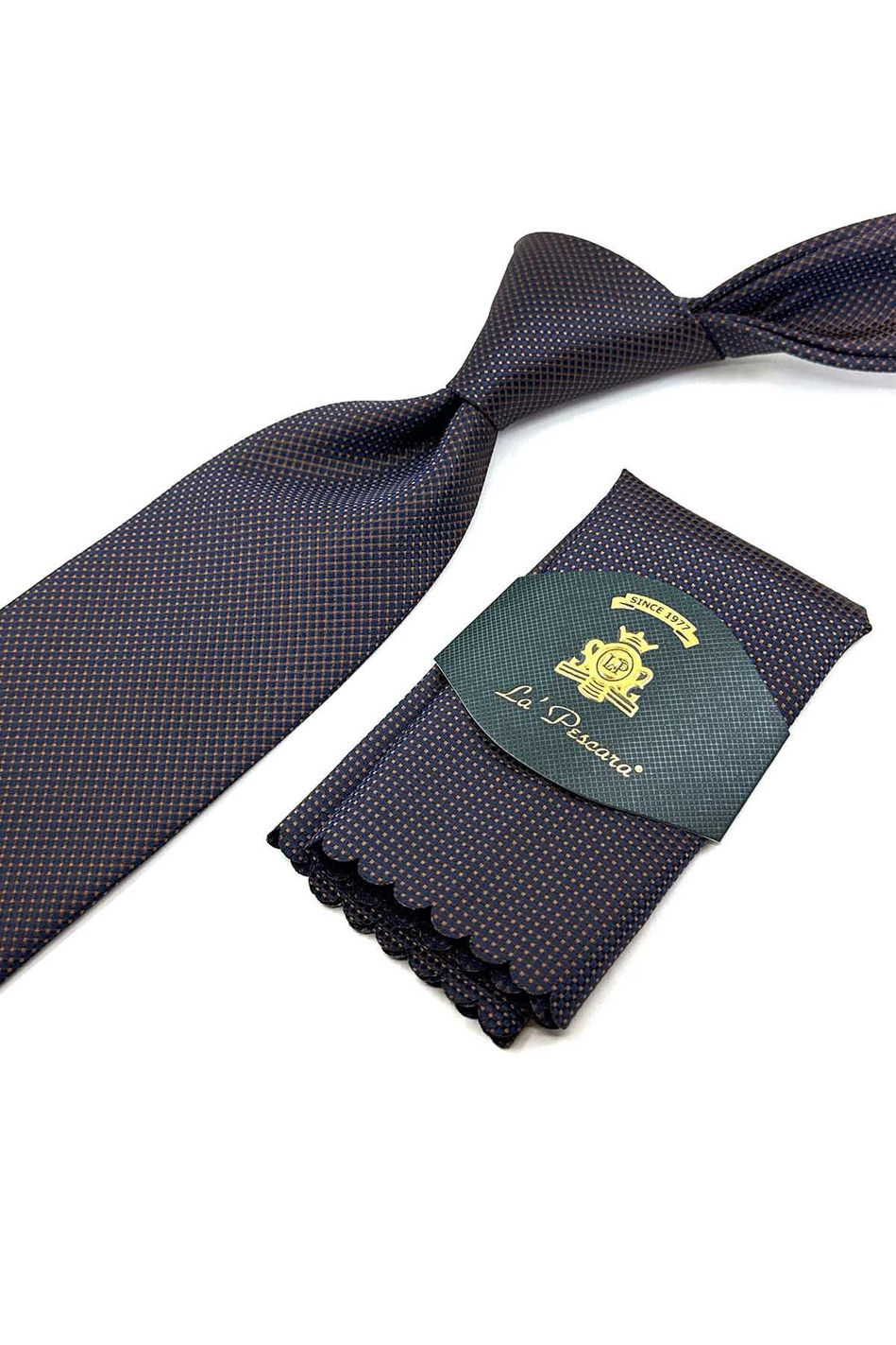Kahverengi Nokta Desen Mendilli Klasik Kravat KK12397