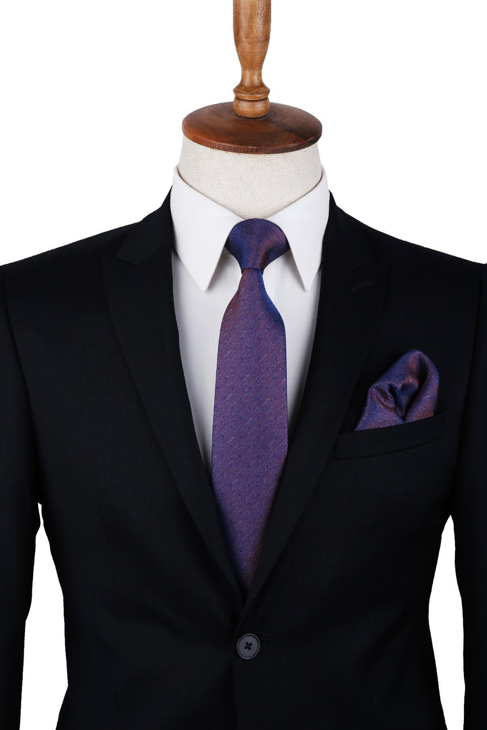 Kahverengi Puantiye Desen Mendilli Klasik Kravat KK10070