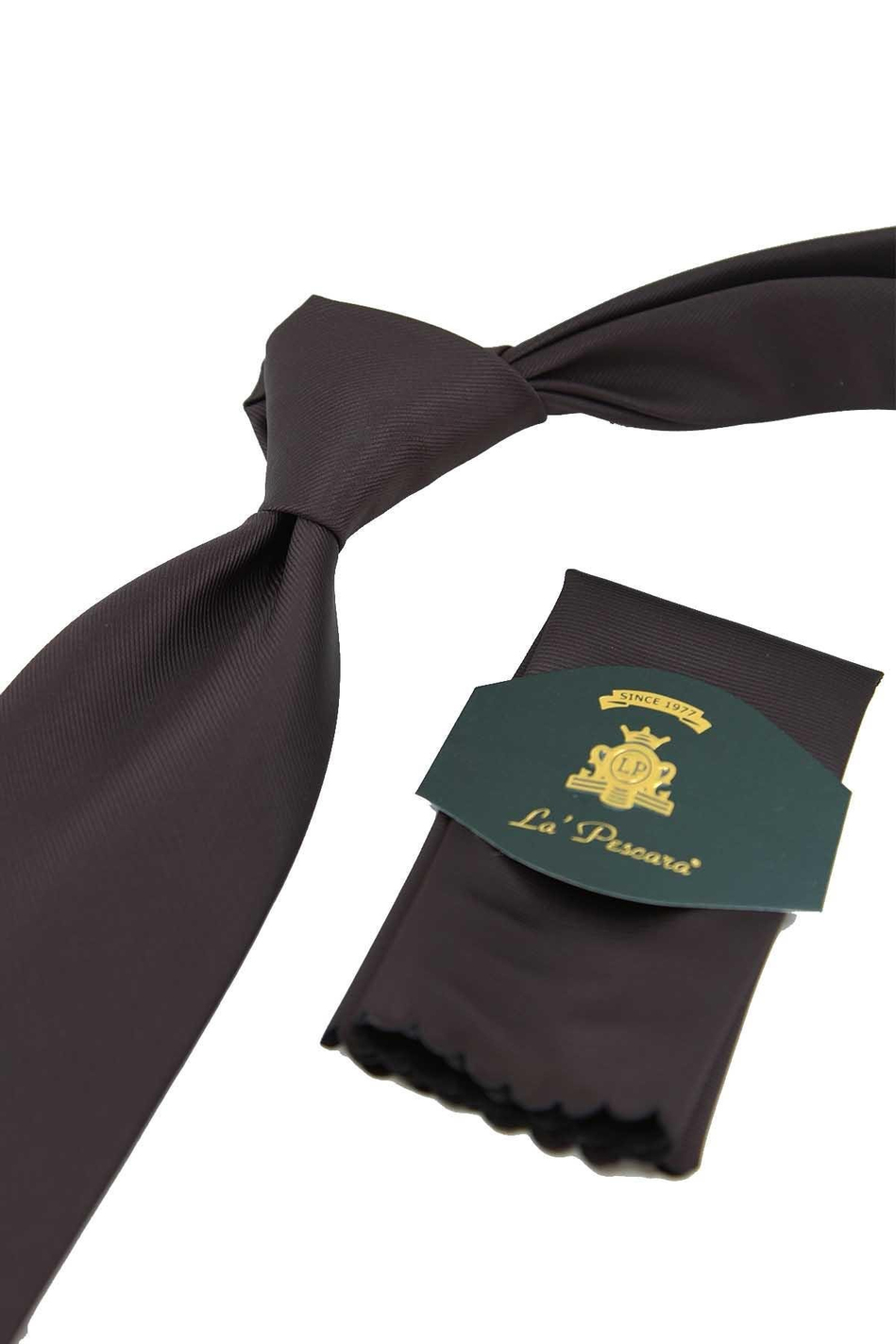 Kahverengi Reps Dokulu Düz Mendilli Klasik Kravat KK13177