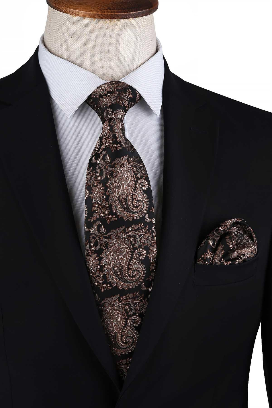 Kahverengi Şal Desen Mendilli Klasik Kravat KK13121