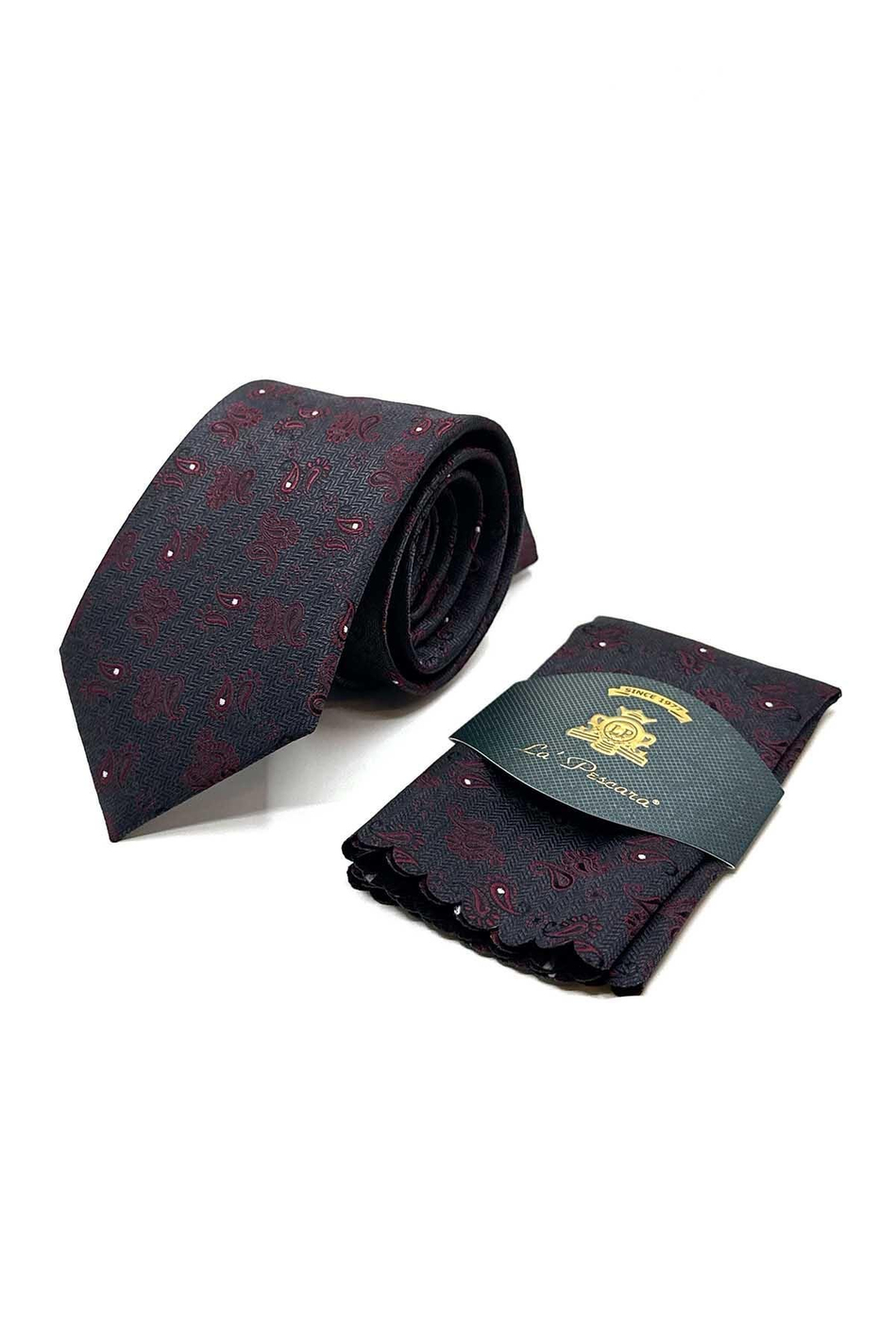 Kahverengi Şal Desen Mendilli Klasik Kravat KK13114
