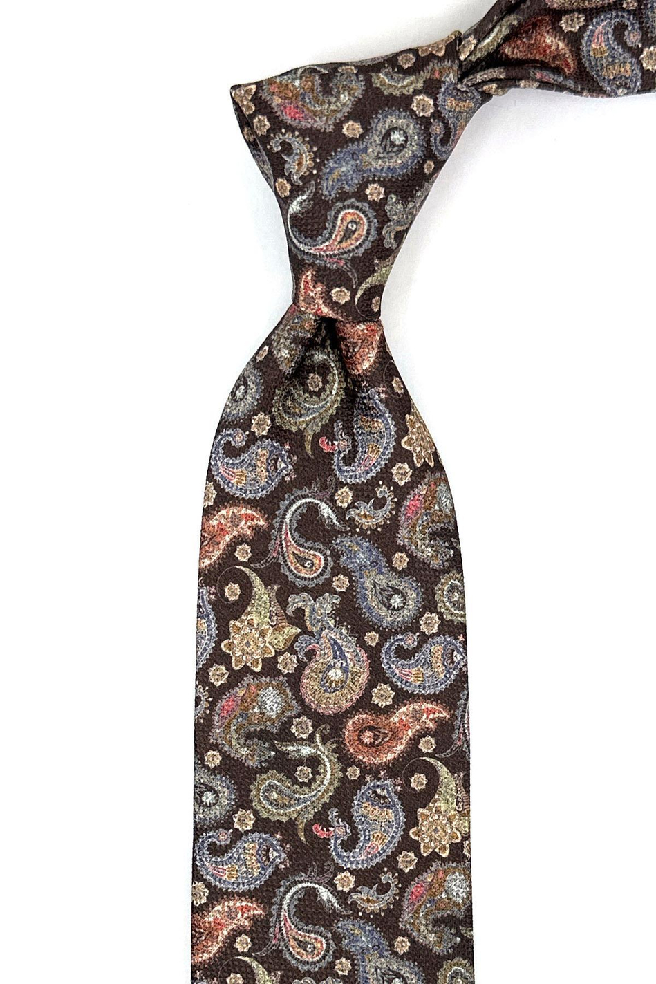 Kahverengi Şal Desen Mendilli Klasik Kravat KK11953