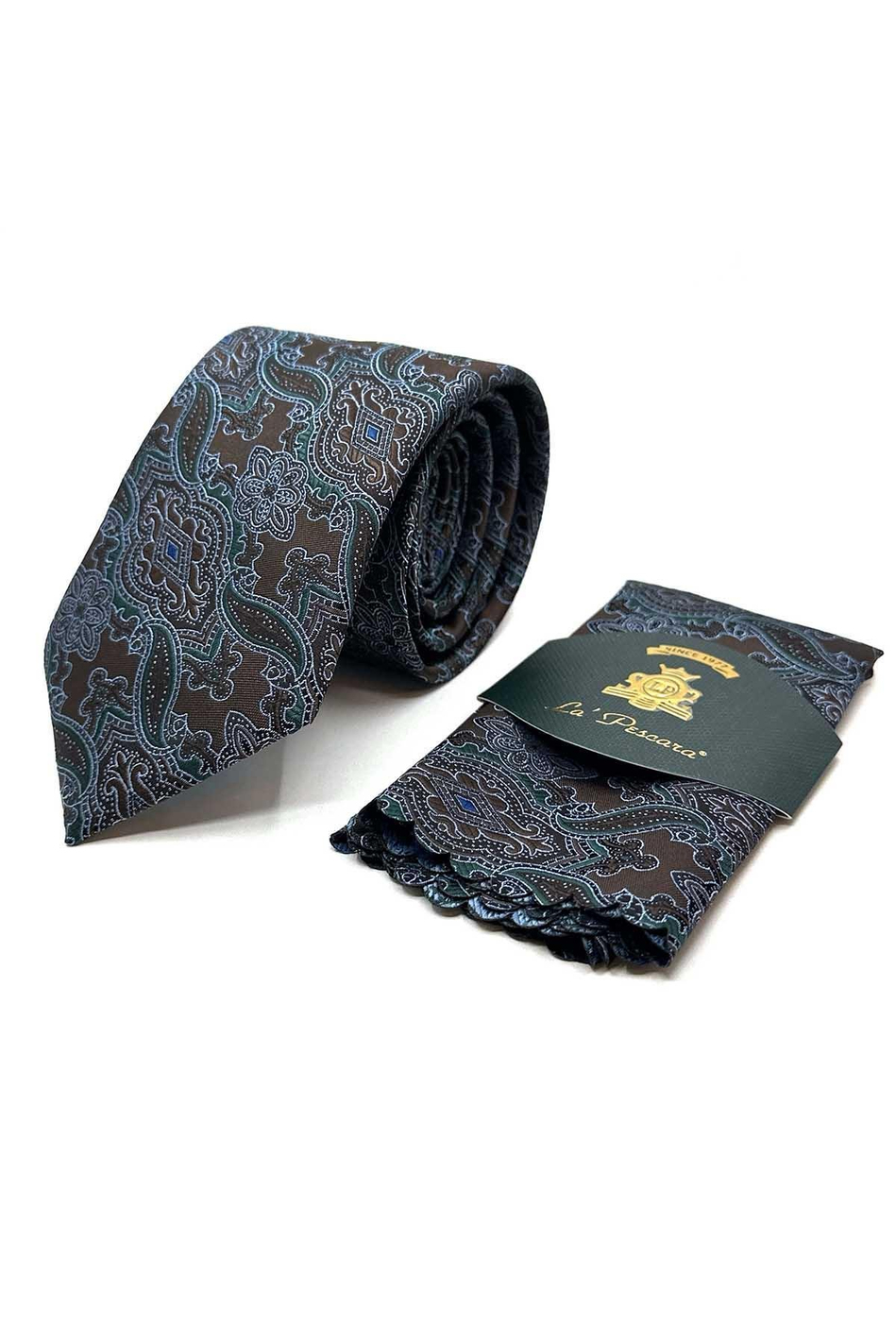 Kahverengi Şal Desen Mendilli Klasik Kravat KK12863