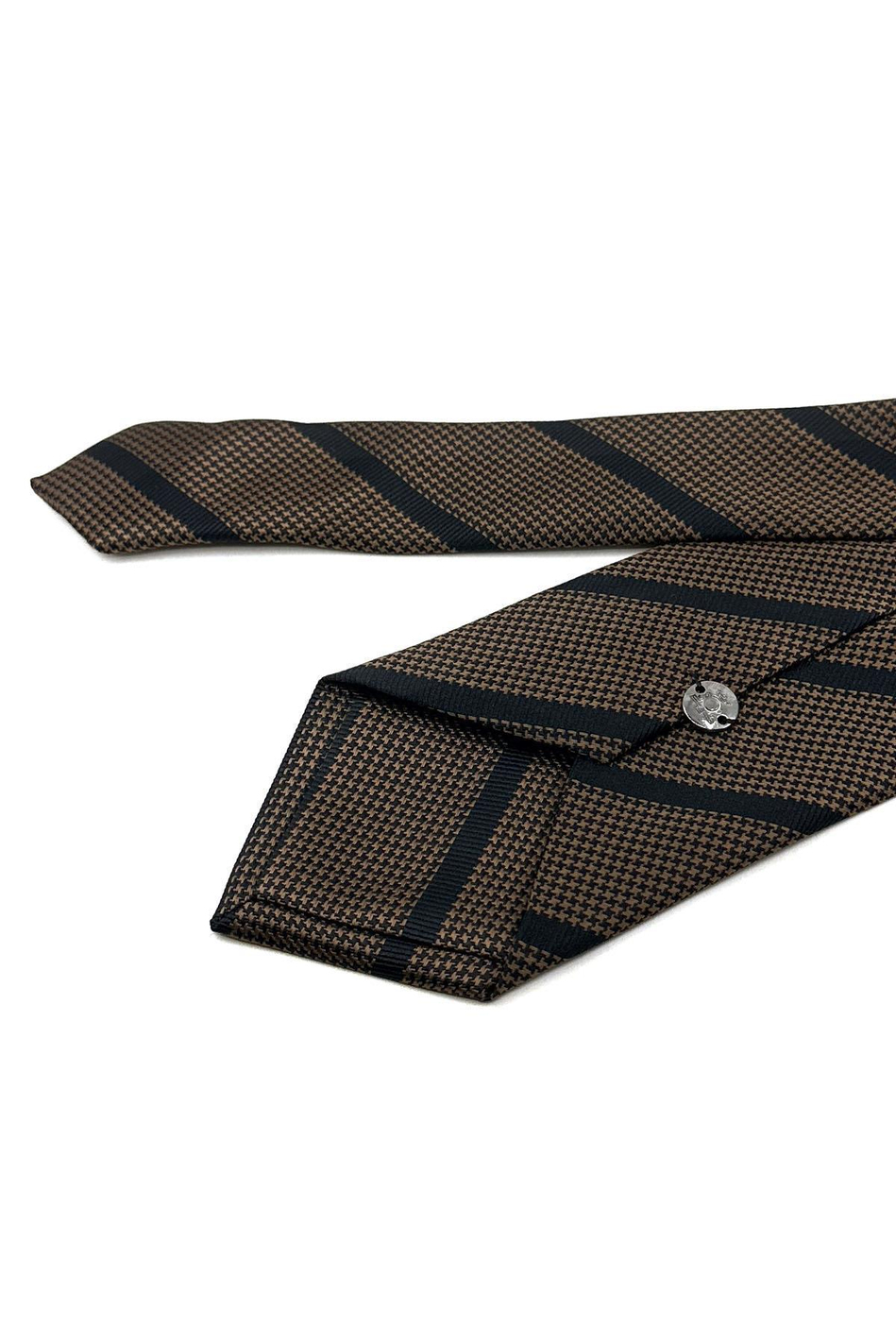Kahverengi - Siyah Çizgi Desen Mendilli Klasik Kravat KK12041