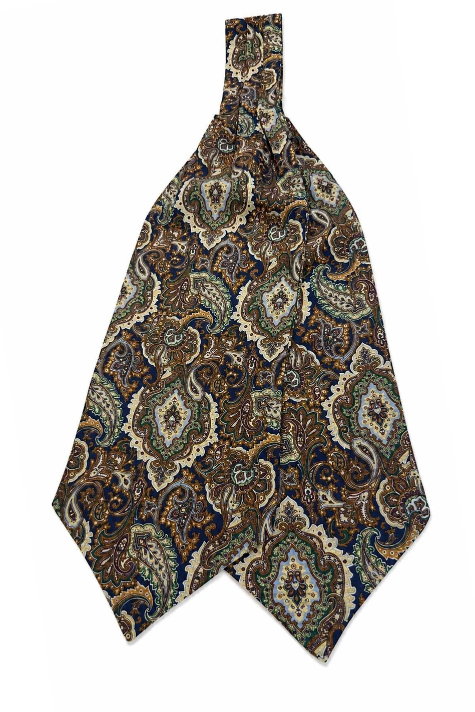 Kahverengi Yeşil Şal Desen İtalyan İpek Ascot Kravat SAC94