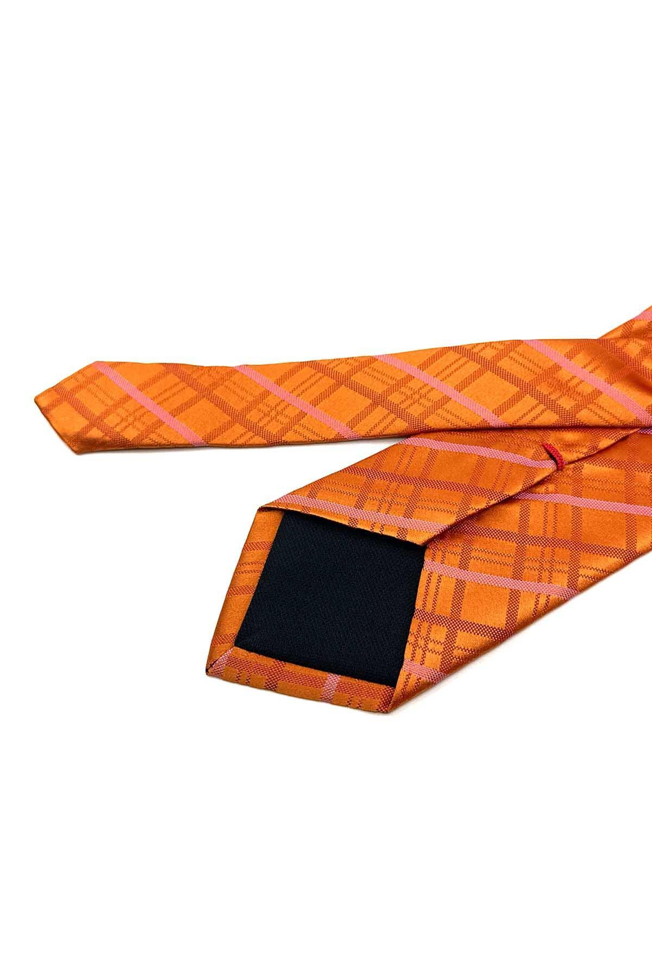 Kenmore Style Turuncu Ekose Desen İtalyan İpek Kravat İK1569