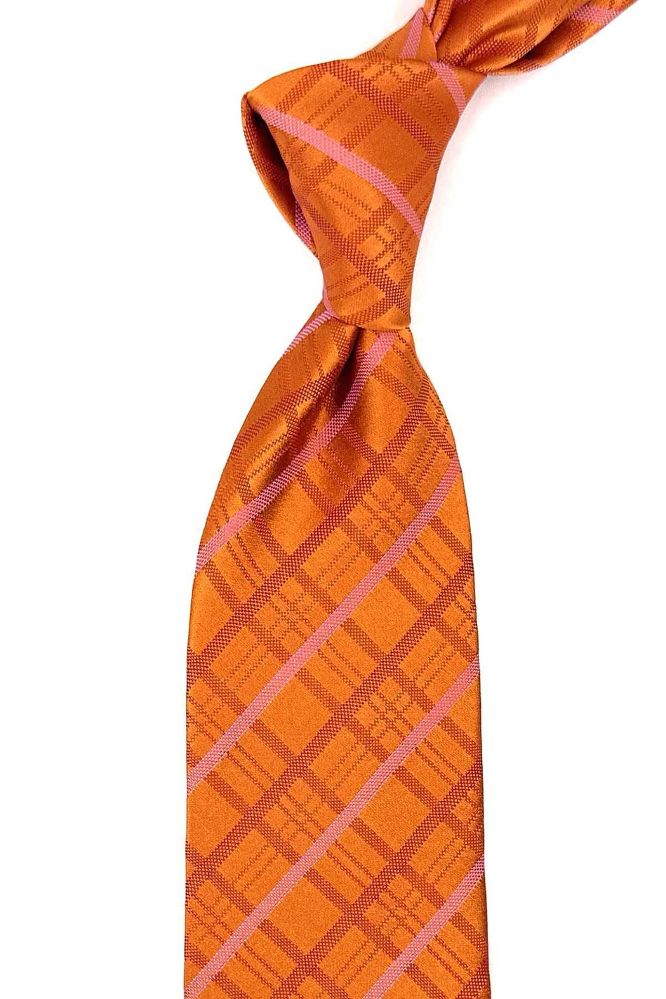 Kenmore Style Turuncu Ekose Desen İtalyan İpek Kravat İK1569