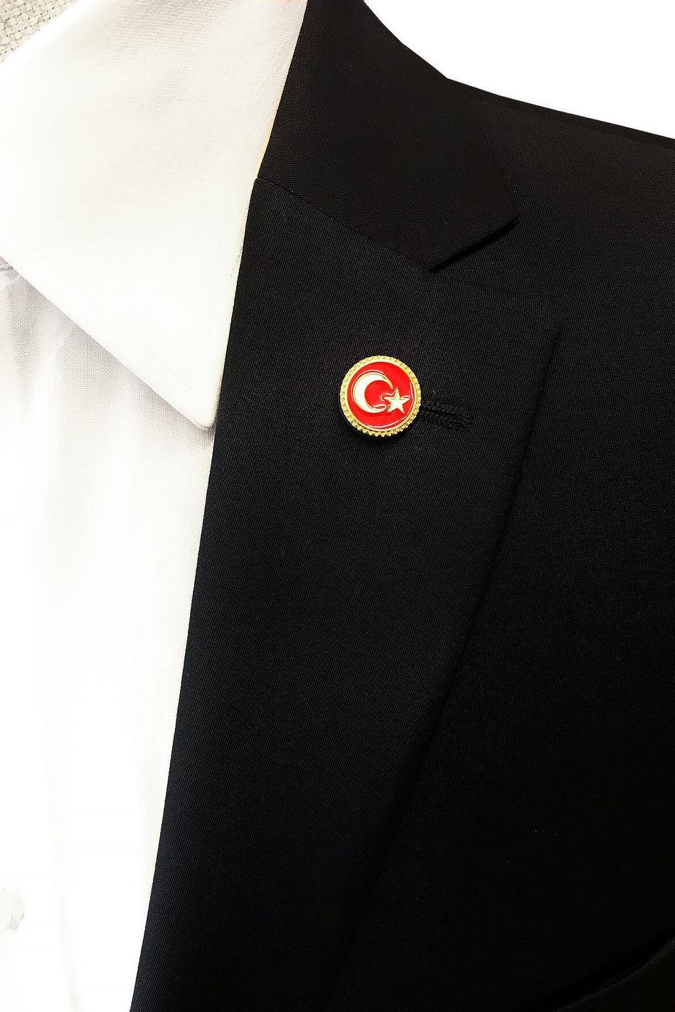 Kırmızı Ay Yıldız Altın Renk Yaka İğnesi YI350