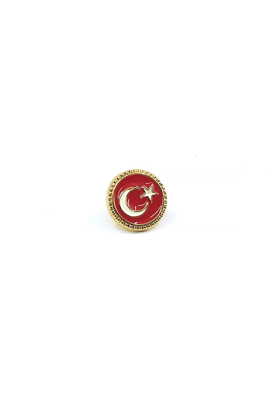 Kırmızı Ay Yıldız Altın Renk Yaka İğnesi YI350