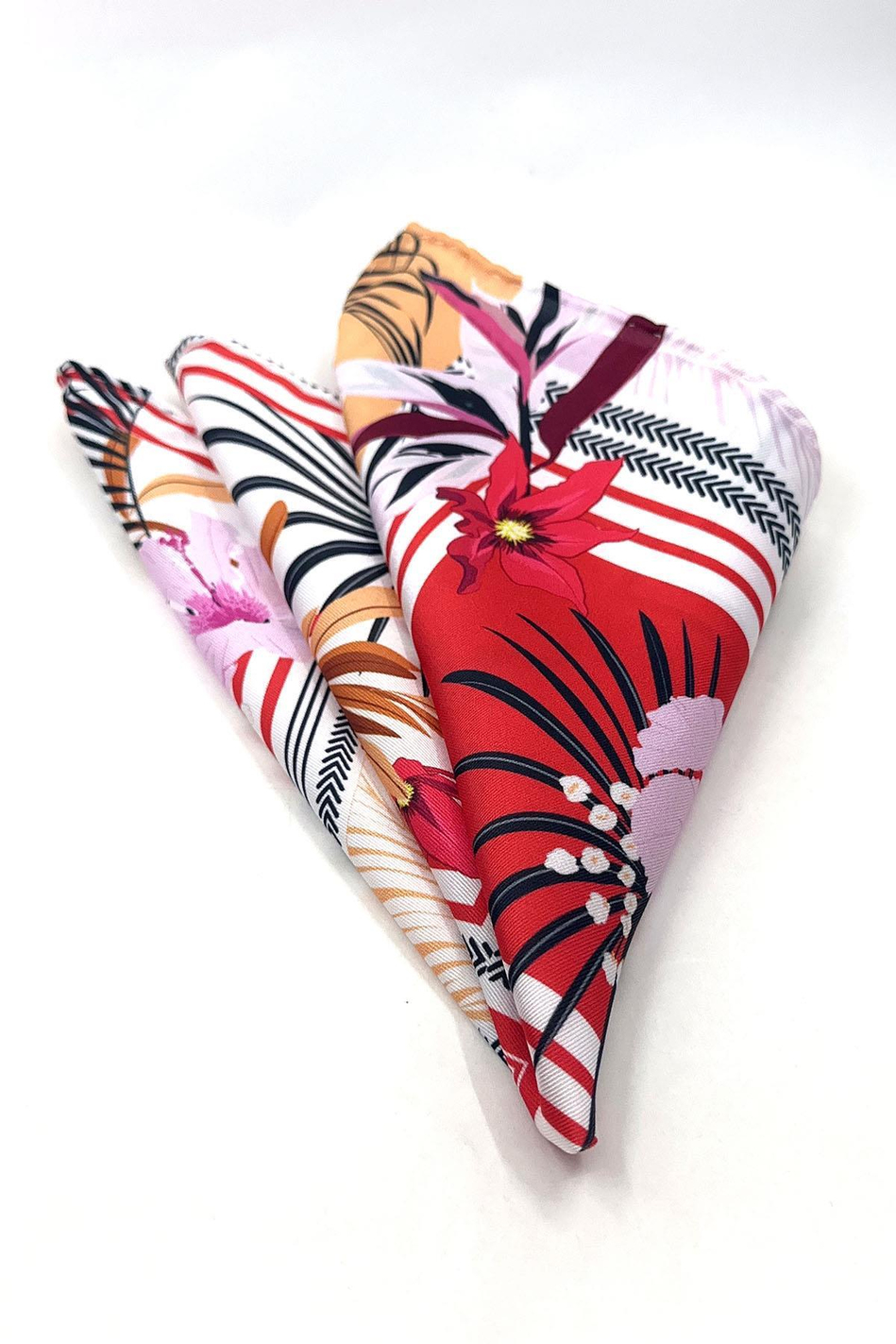 Kırmızı - Beyaz Kare Çiçek Desen Erkek Cep Mendili SPS557-45