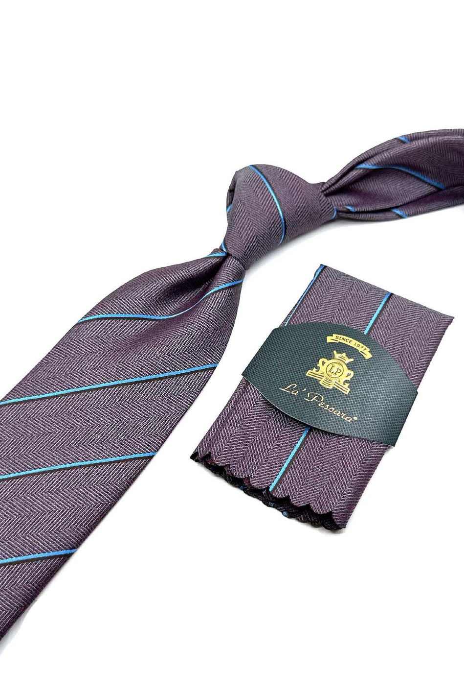 Kırmızı - Gri Çizgi Desen Mendilli Klasik Kravat KK12637