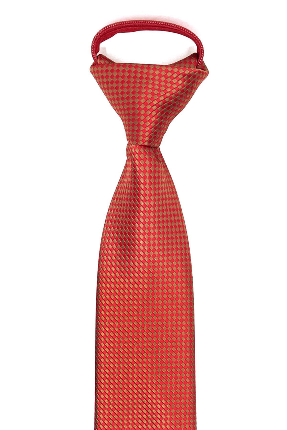 Kırmızı - Haki Nokta Desen Mendilli Fermuarlı Kravat FRMR24