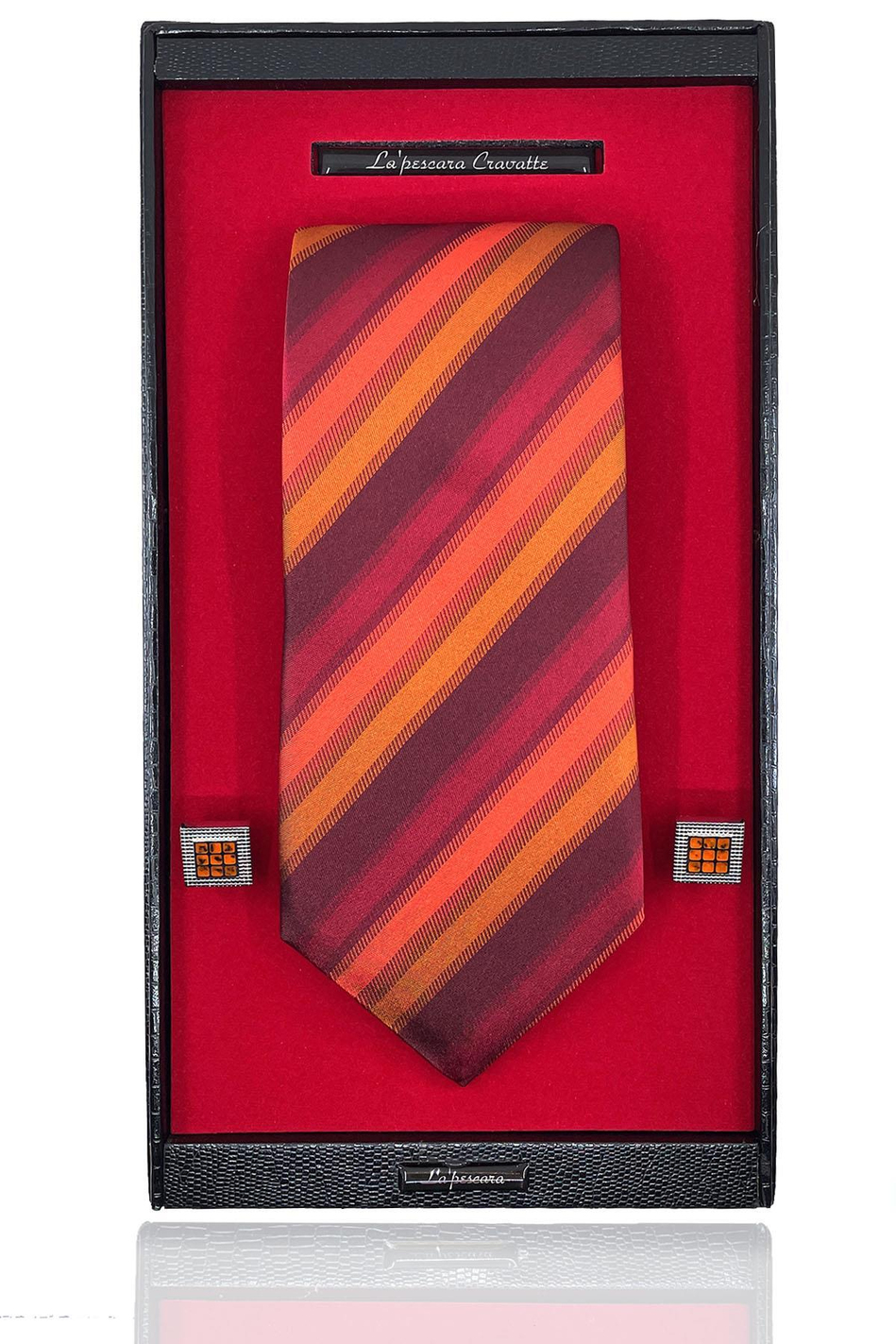 Kırmızı İtalyan İpek Kravat Çelik Kol Düğmesi Erkek Hediye Seti SKS22