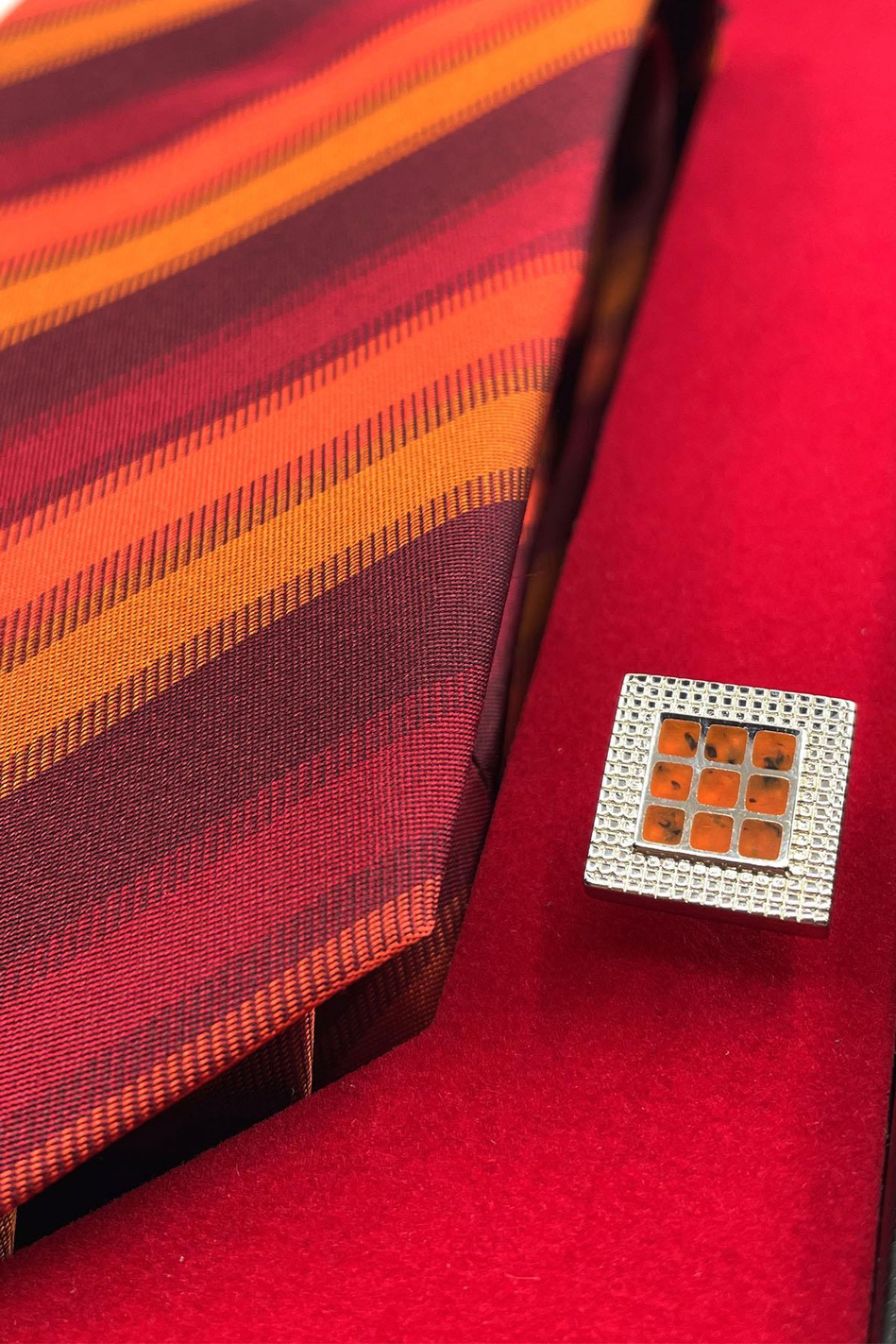 Kırmızı İtalyan İpek Kravat Çelik Kol Düğmesi Erkek Hediye Seti SKS22