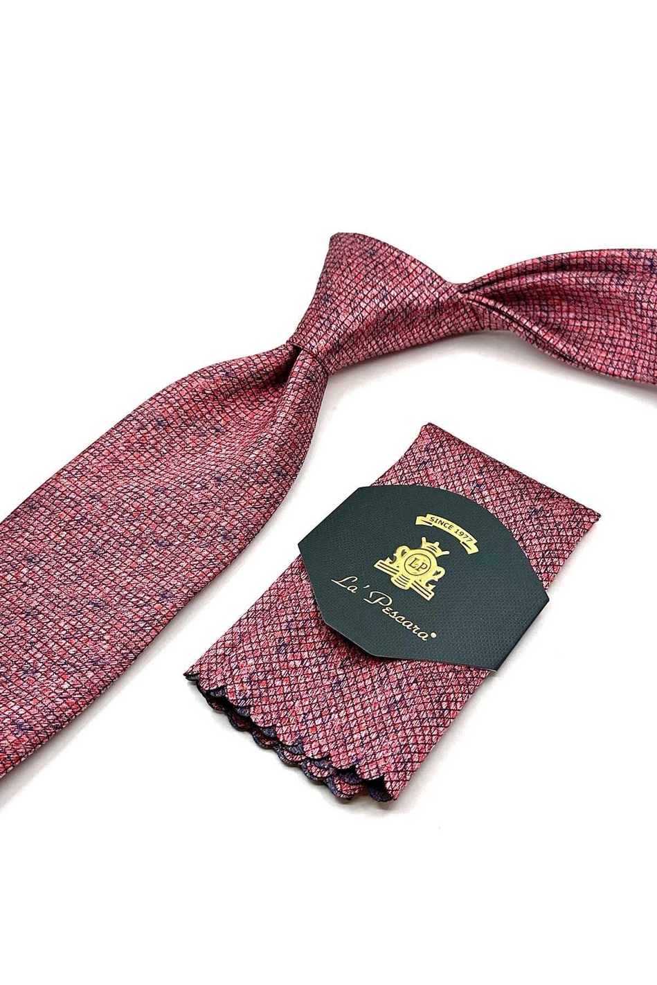 Kırmızı Kare Desen Mendilli Klasik Kravat KK13064